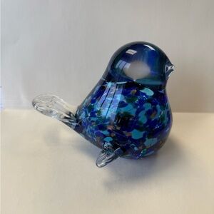 HQT Hand Blown Heavy Blue Art Glass Bird Paperweight Home Decore Figurine.